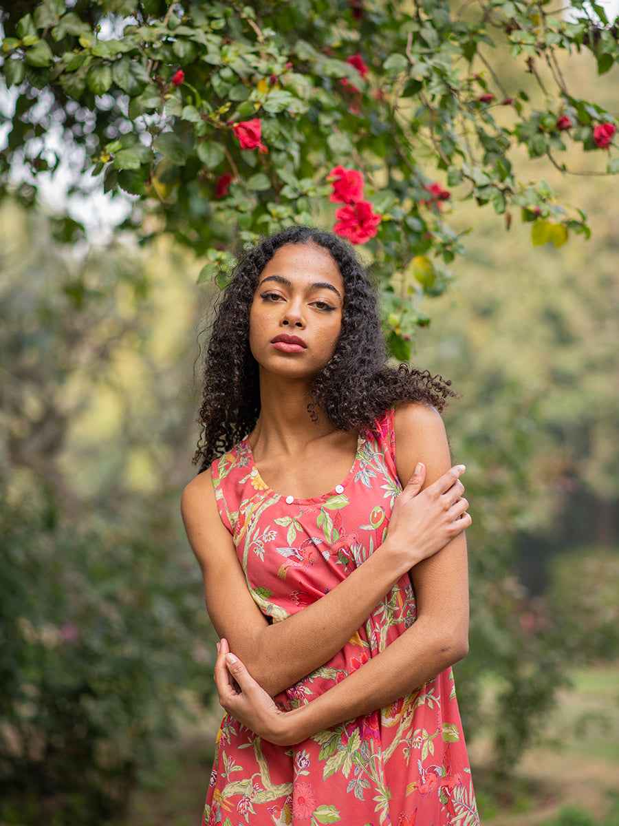 Ann Dress : Bird Coral