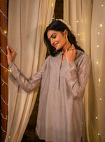 Aqila Top : Hand Applique Grey Chanderi