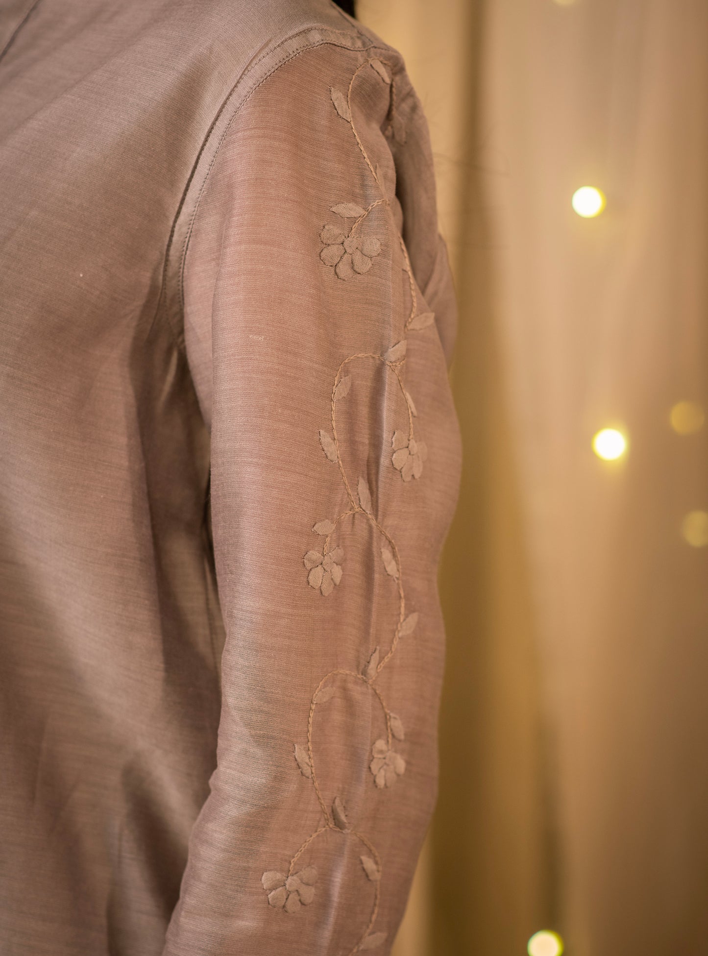 Aqila Top : Hand Applique Grey Chanderi