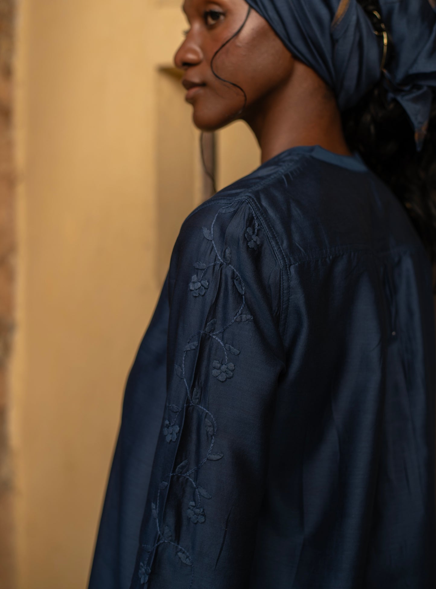 Aqila Top : Hand Applique Navy Chanderi