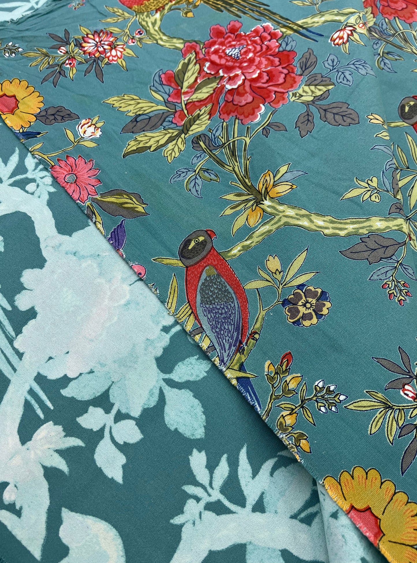 Cotton Canvas Fabric  : Bird Teal