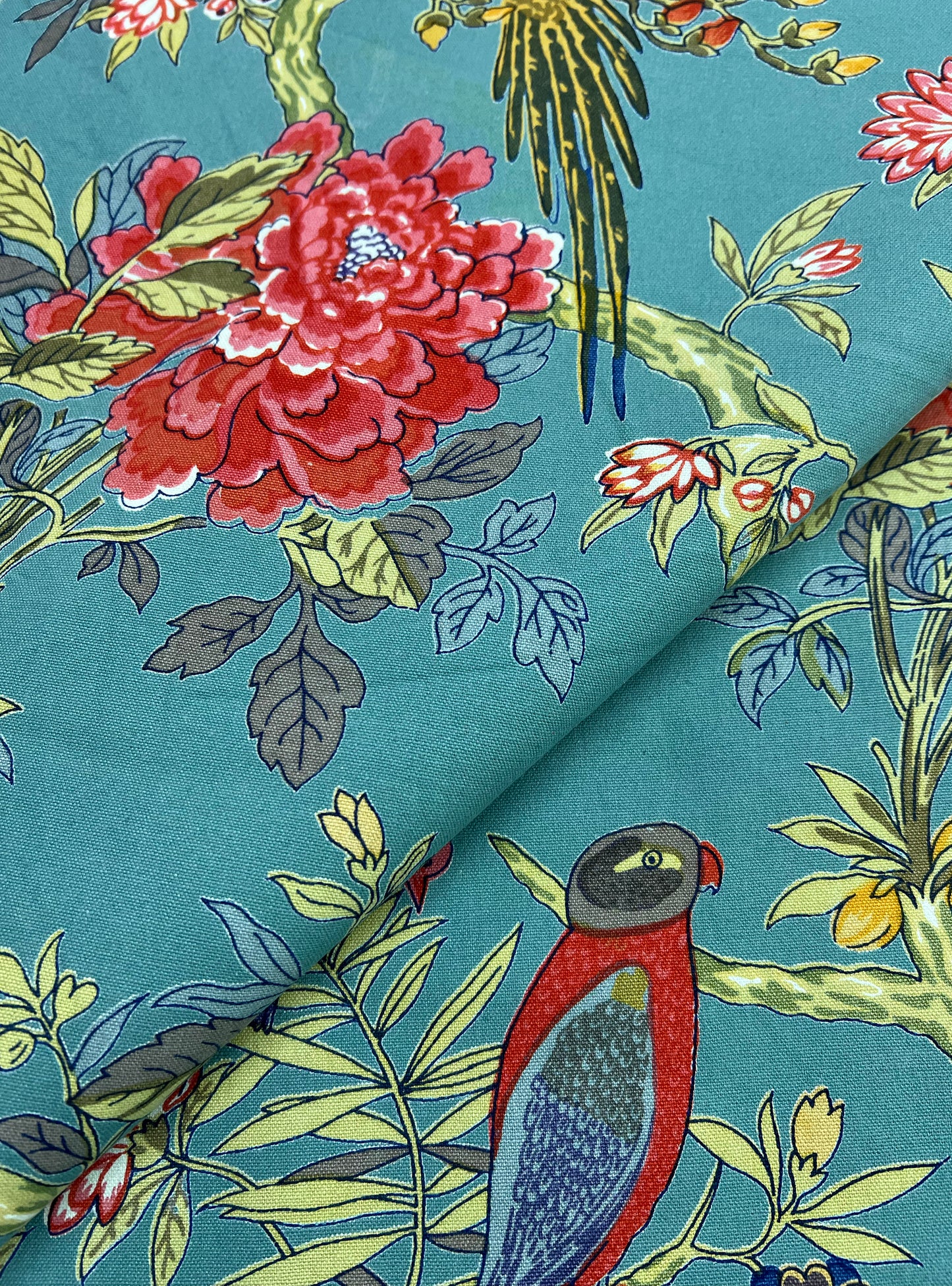 Cotton Canvas Fabric  : Bird Teal