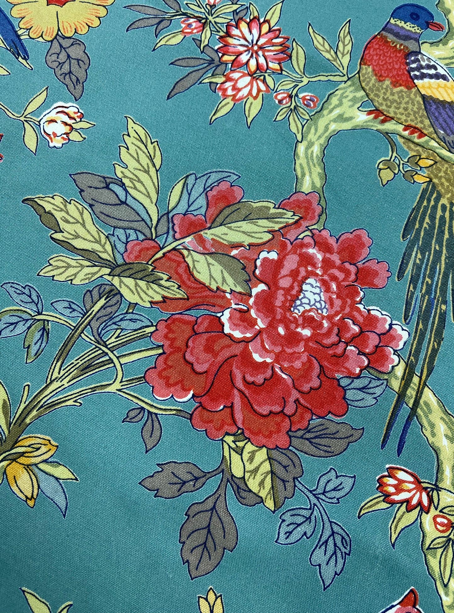 Cotton Canvas Fabric  : Bird Teal