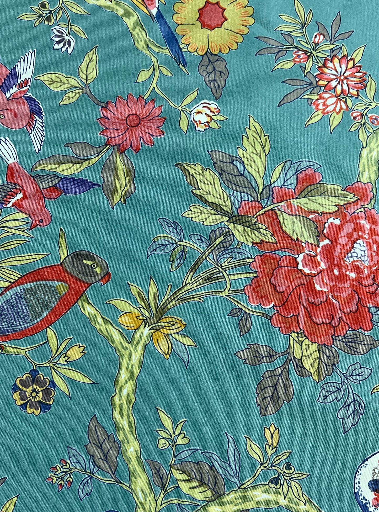 Cotton Canvas Fabric  : Bird Teal