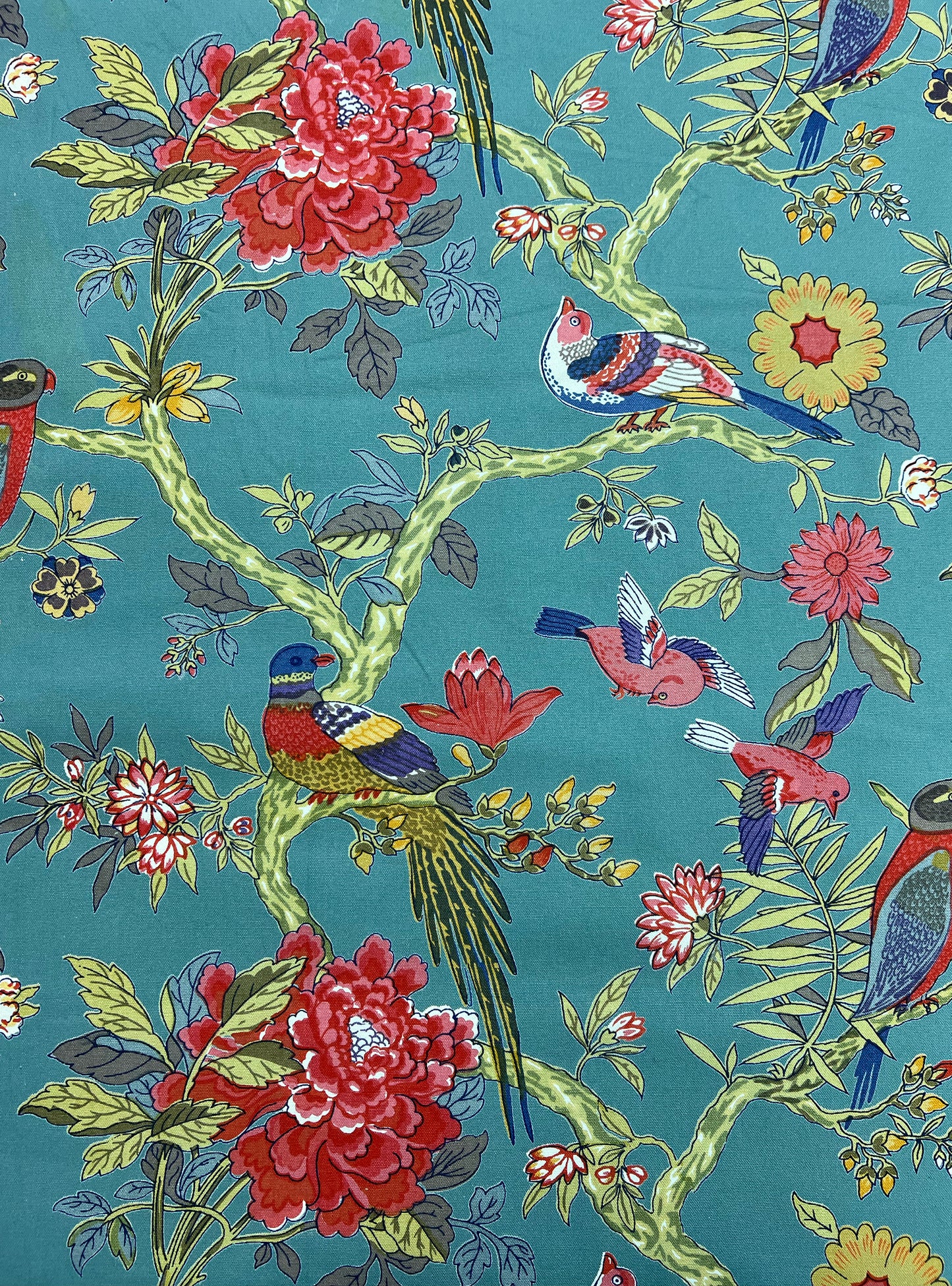 Cotton Canvas Fabric  : Bird Teal