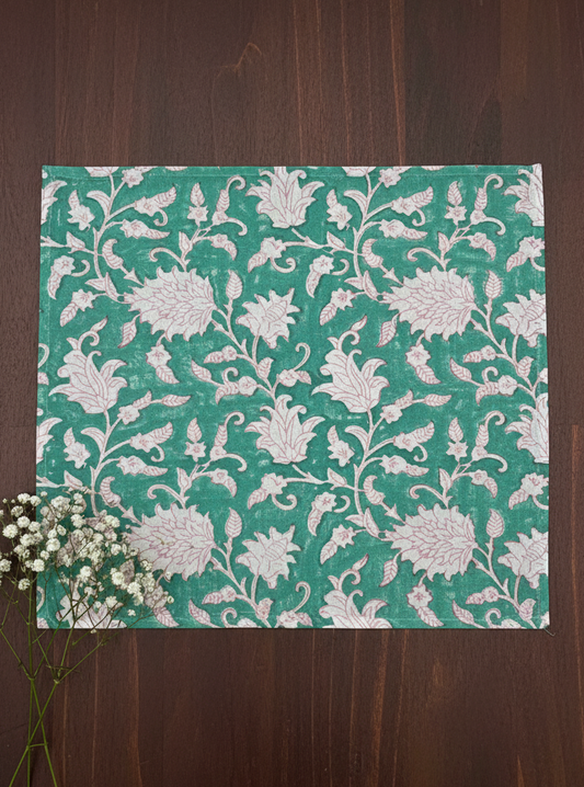 Block Printed Napkin Single : Rush Aqua