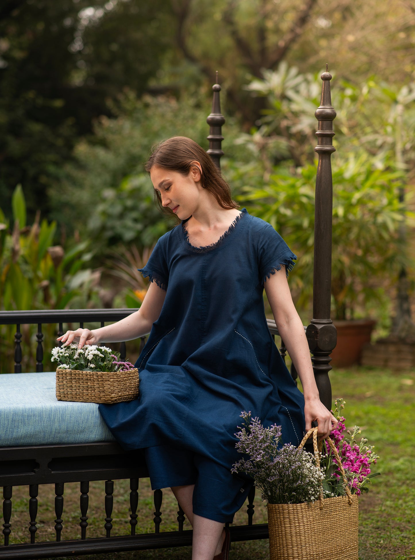 Balloon Dress : Solid Indigo Slub