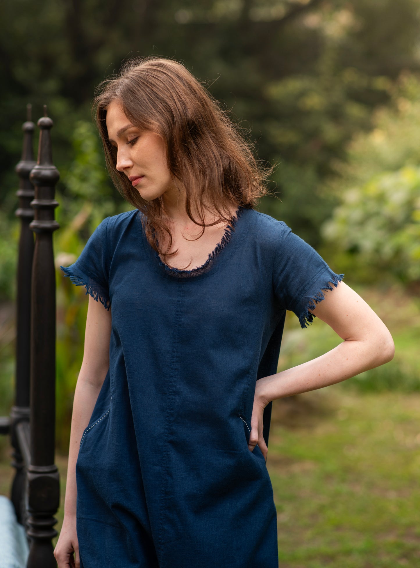 Balloon Dress : Solid Indigo Slub