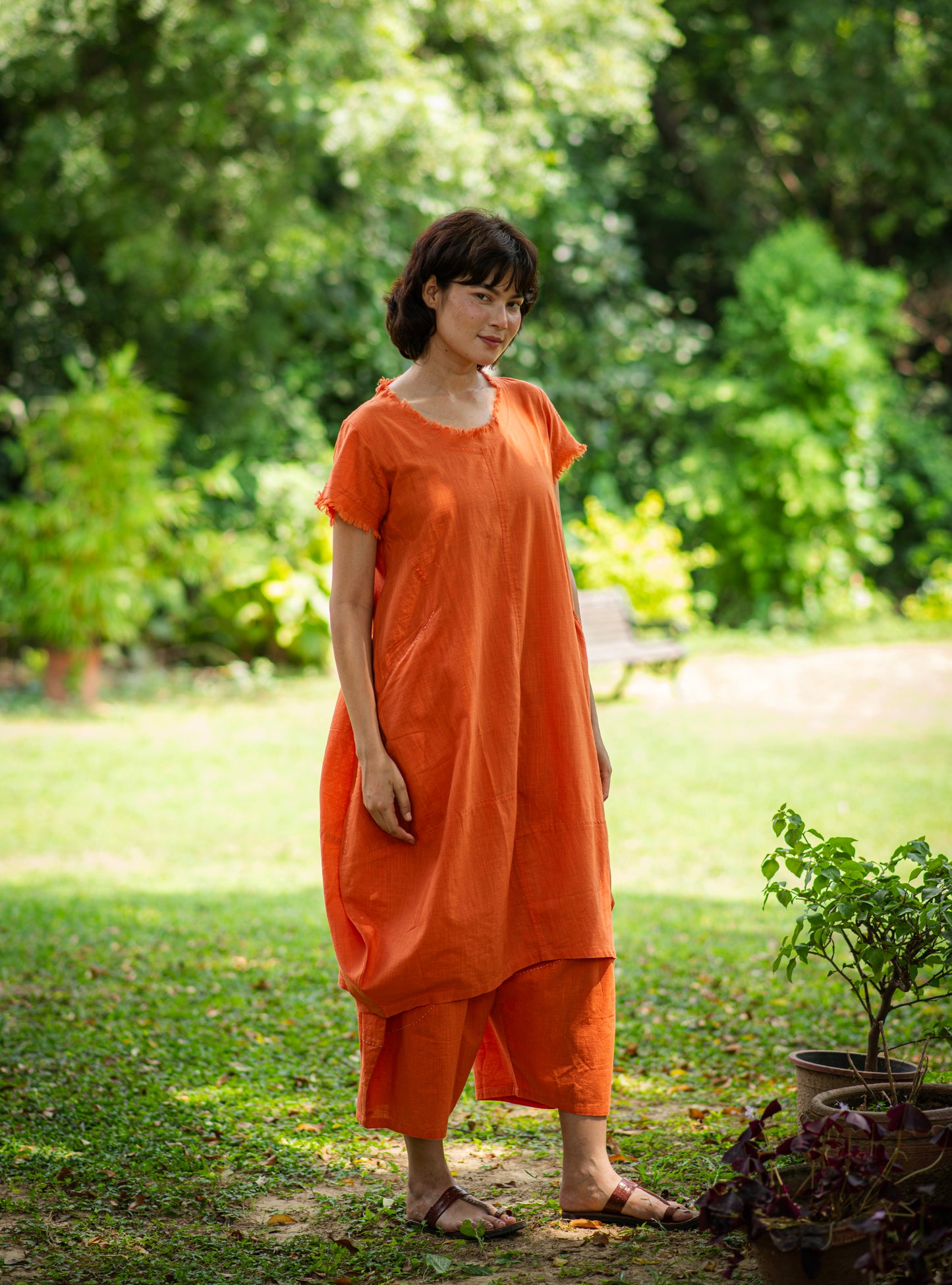 Balloon Dress : Solid Orange Slub