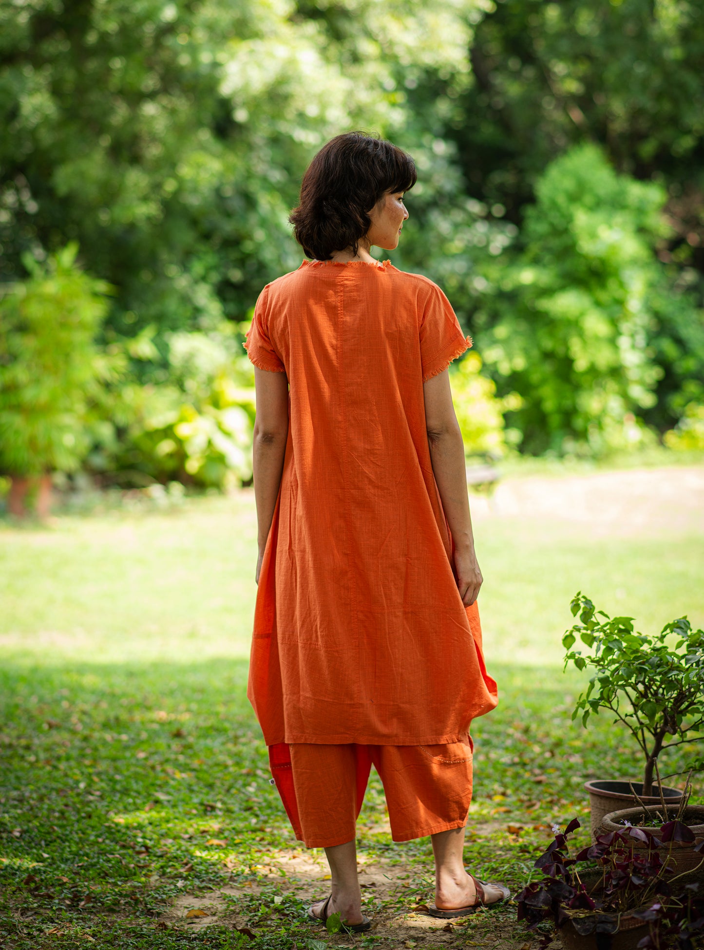 Balloon Dress : Solid Orange Slub