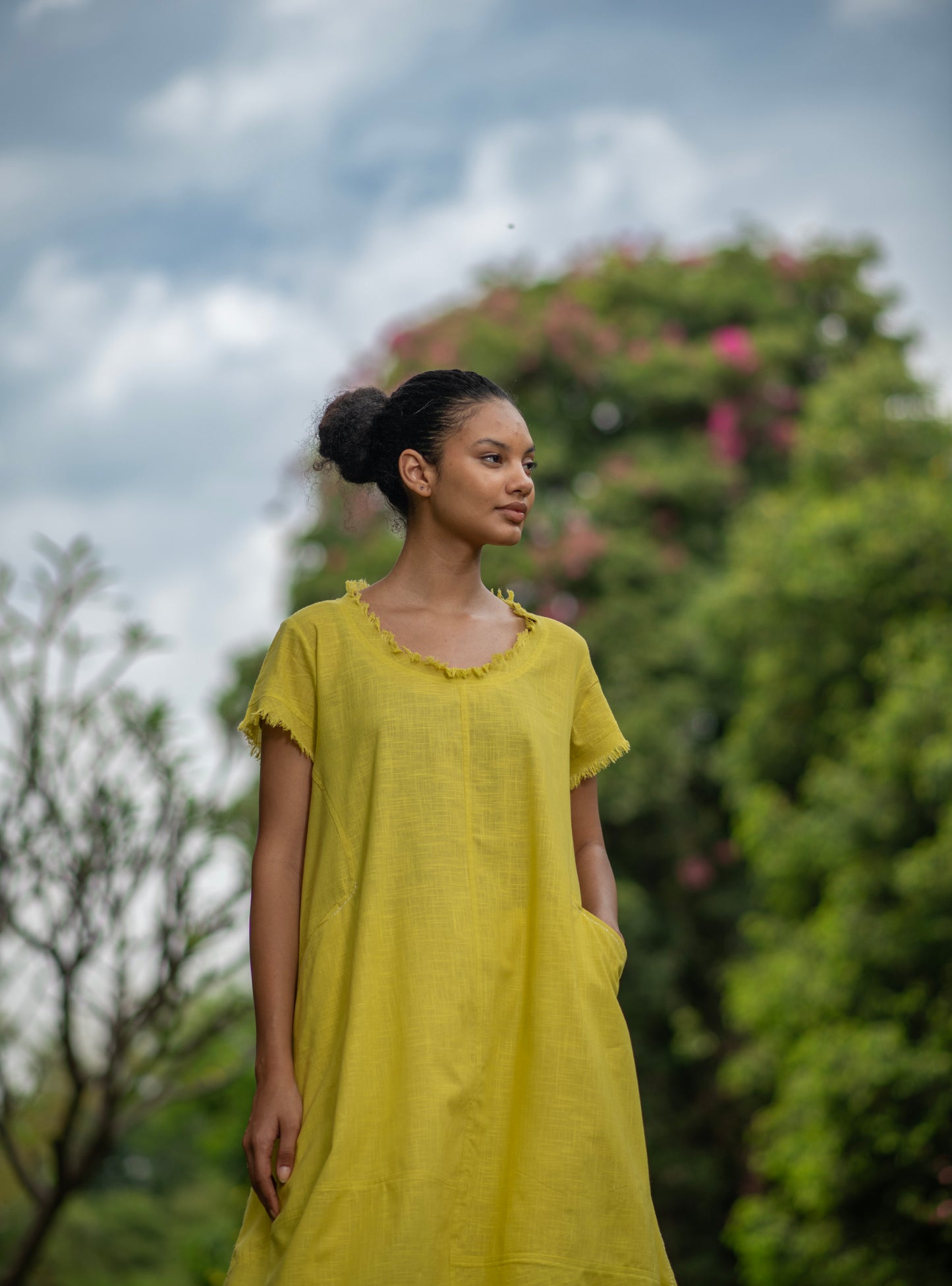 Balloon Dress : Solid Mango Mint Slub