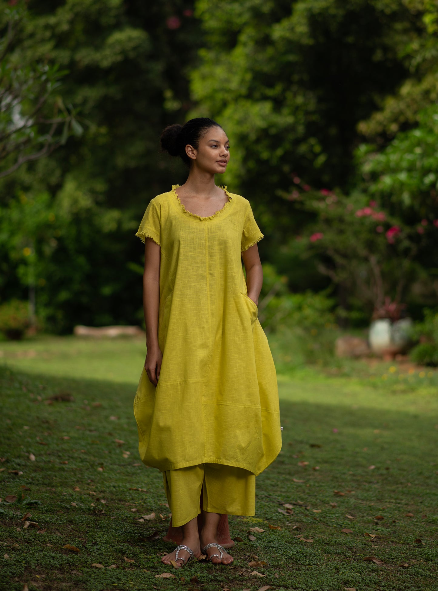 Balloon Dress : Solid Mango Mint Slub