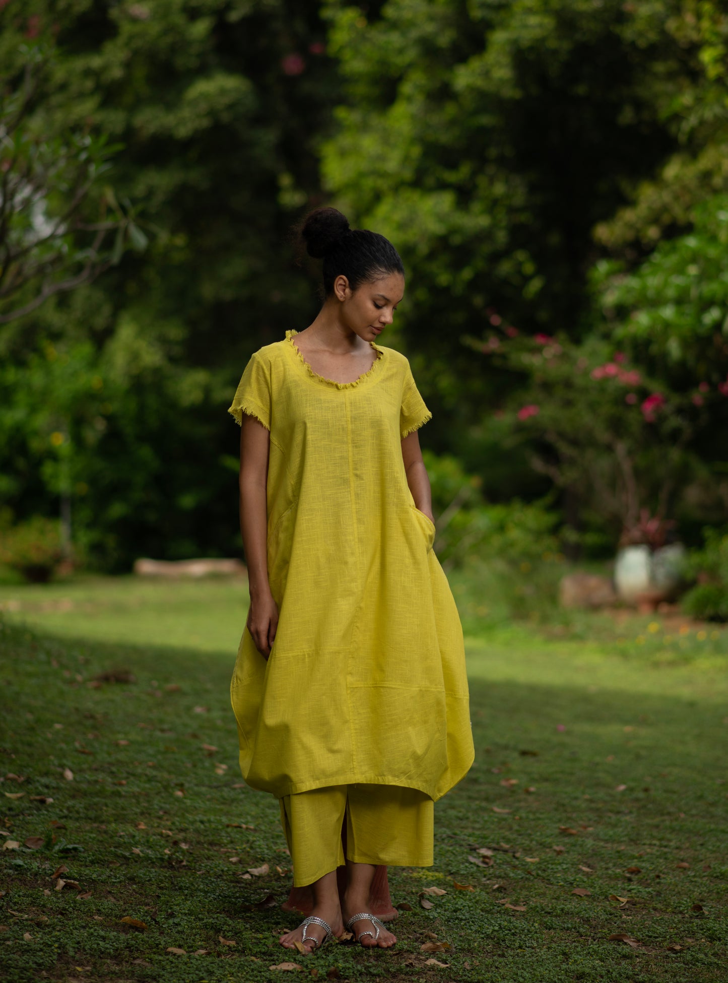 Balloon Dress : Solid Mango Mint Slub