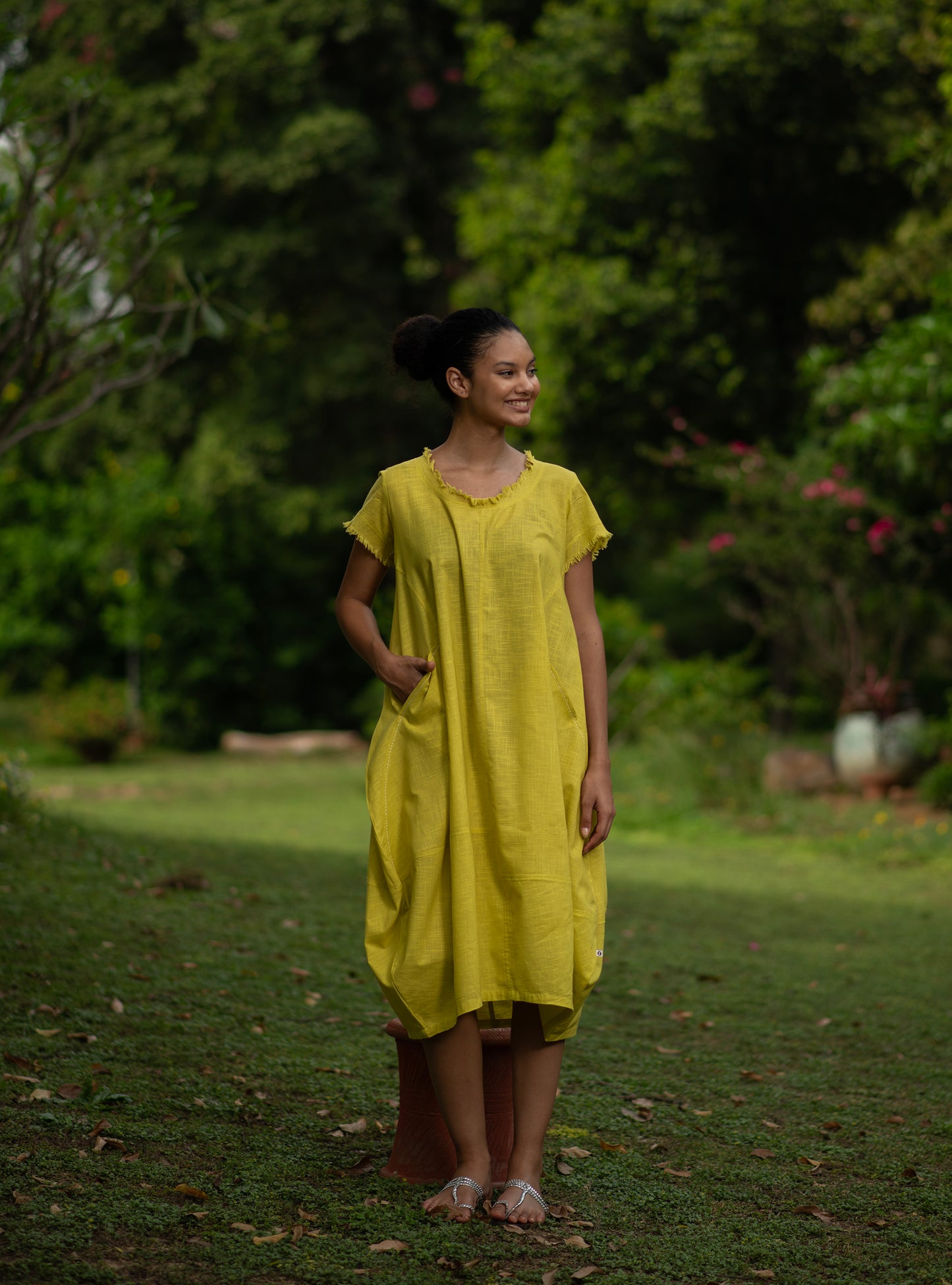Balloon Dress : Solid Mango Mint Slub