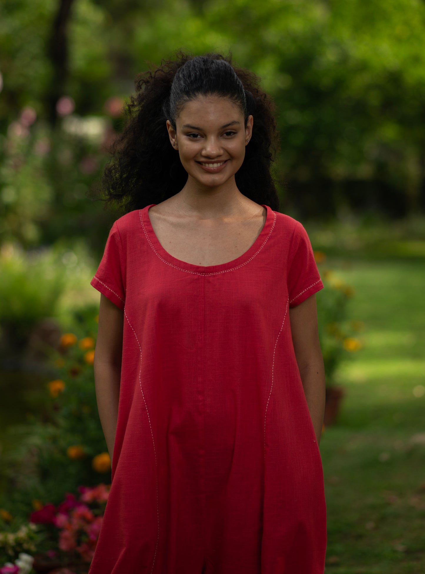 Balloon Jumpsuit : Solid Coral Slub