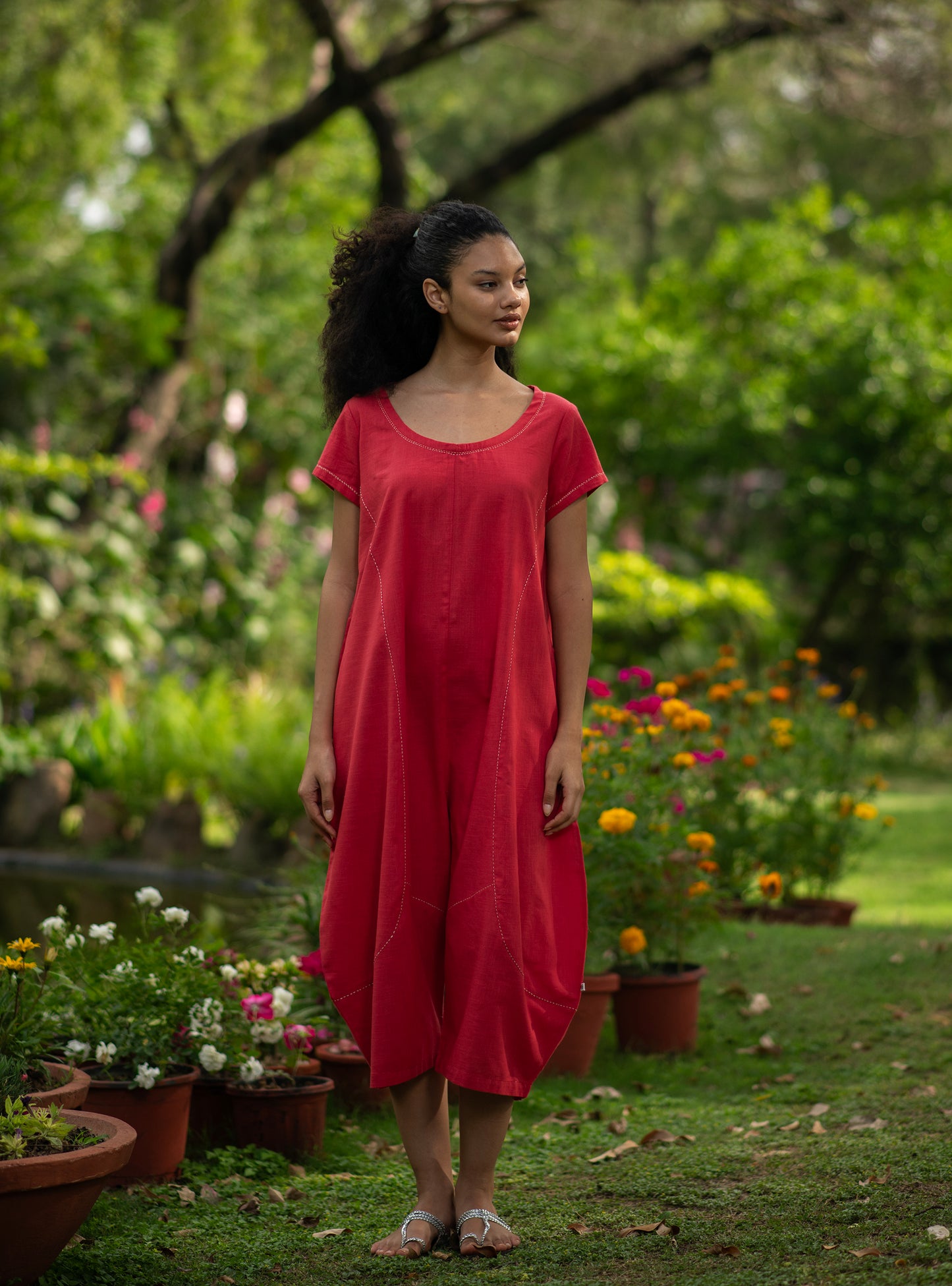 Balloon Jumpsuit : Solid Coral Slub