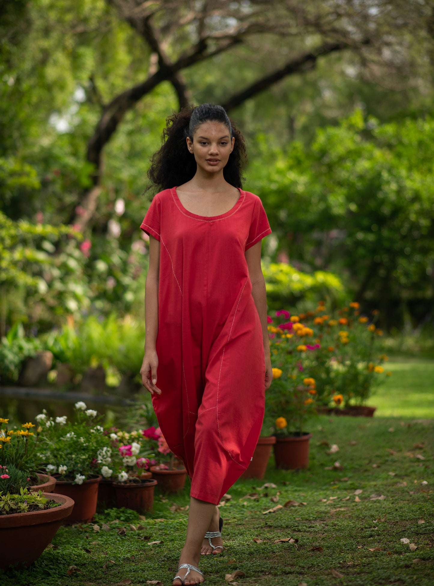 Balloon Jumpsuit : Solid Coral Slub