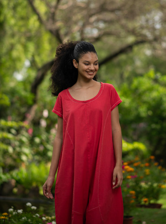 Balloon Jumpsuit : Solid Coral Slub
