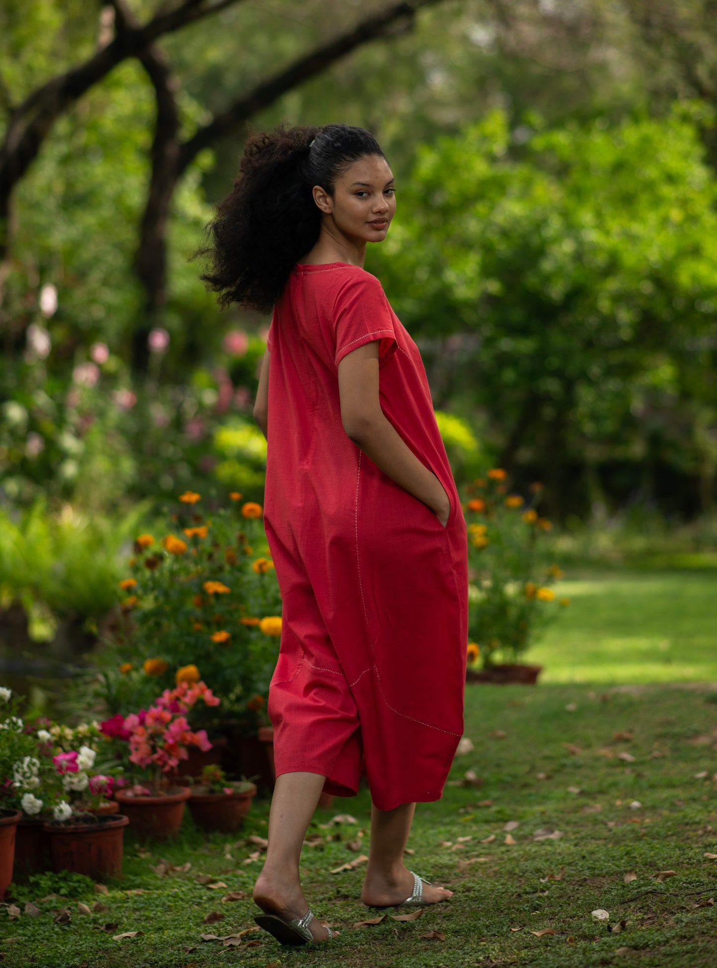 Balloon Jumpsuit : Solid Coral Slub