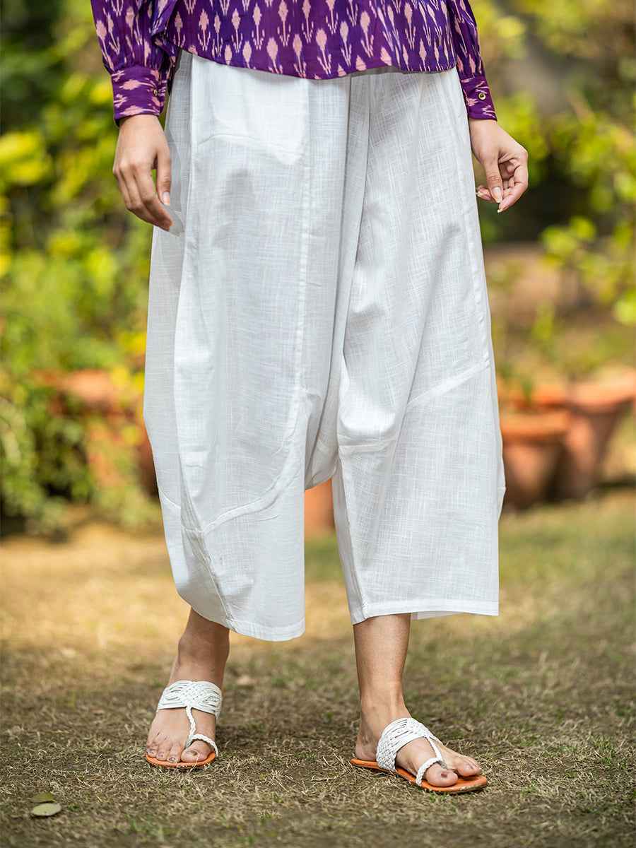 Balloon Pant : Solid White Slub