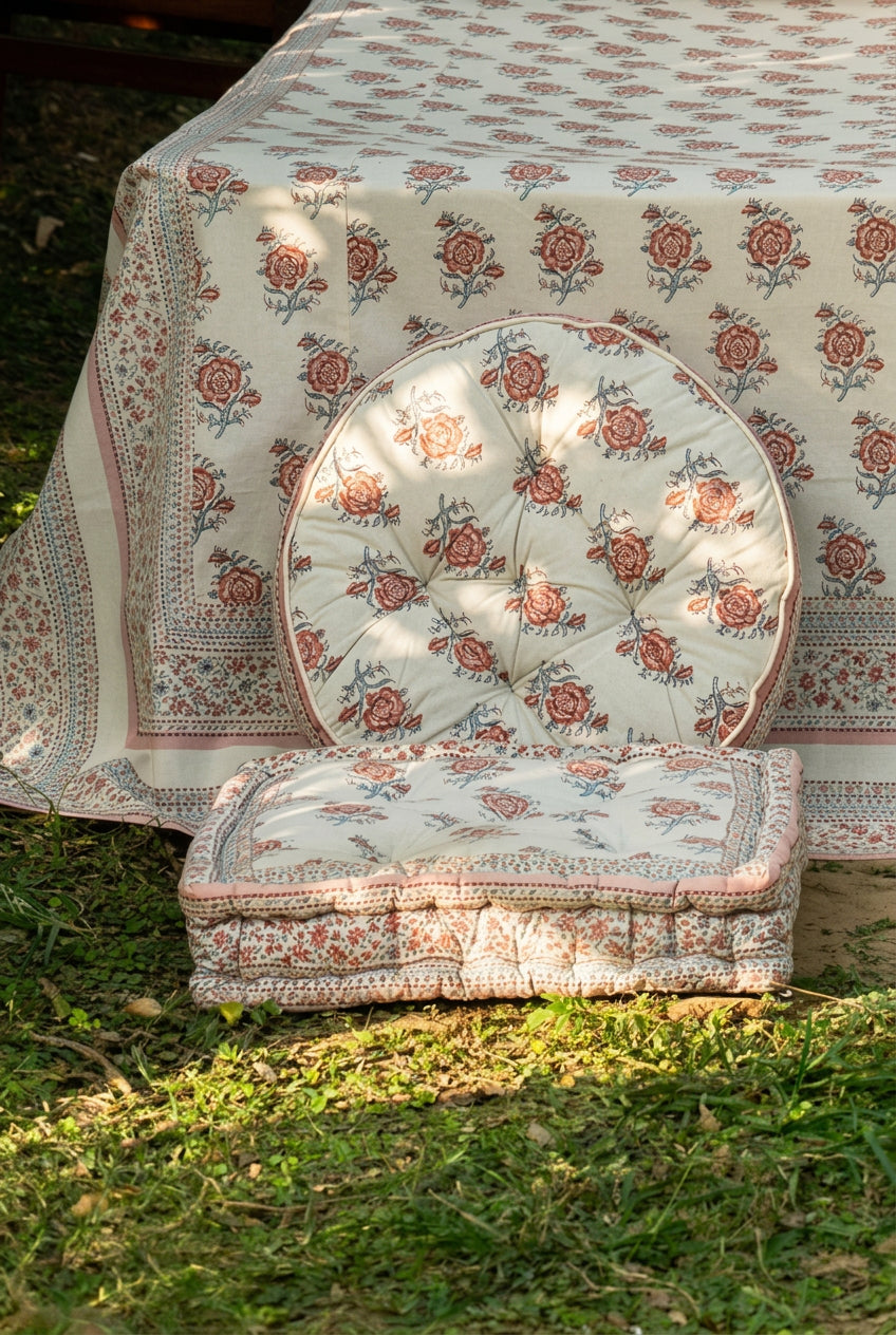 Printed Floor Cushion : Indian Rose Sheeting