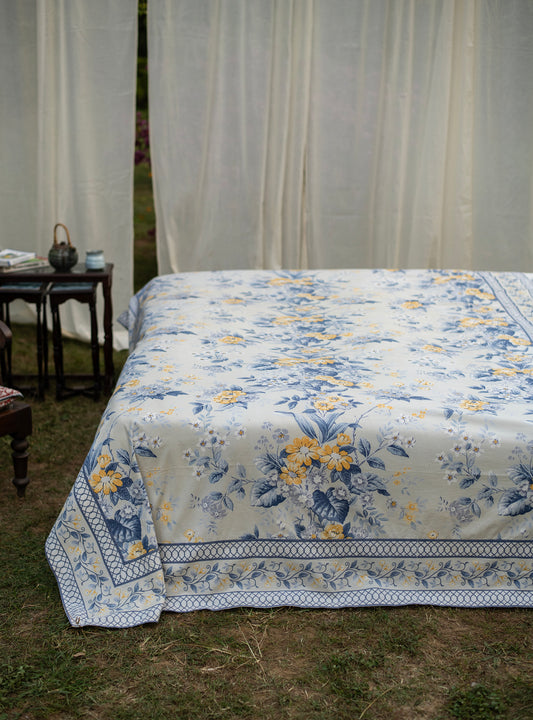 Printed Bedcover : Palmeros Navy Sheeting OD