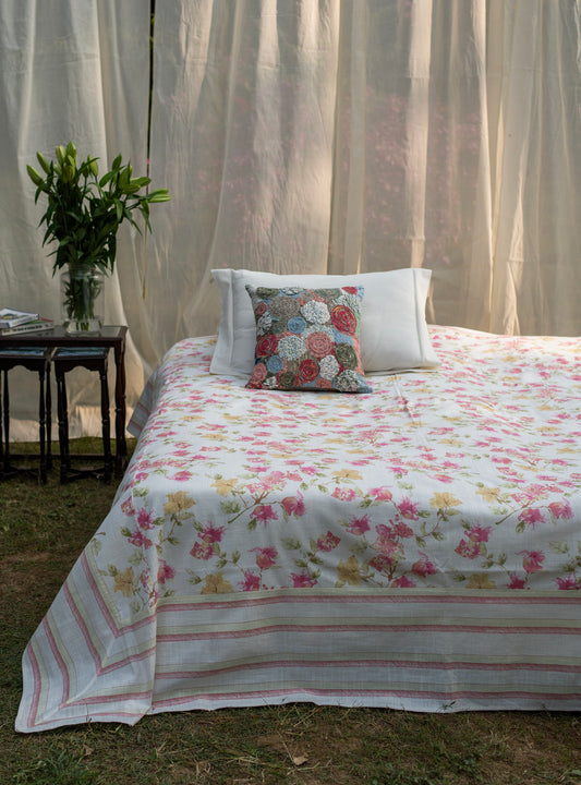 Printed Bed Cover : Bougainvillea Ivory Textured