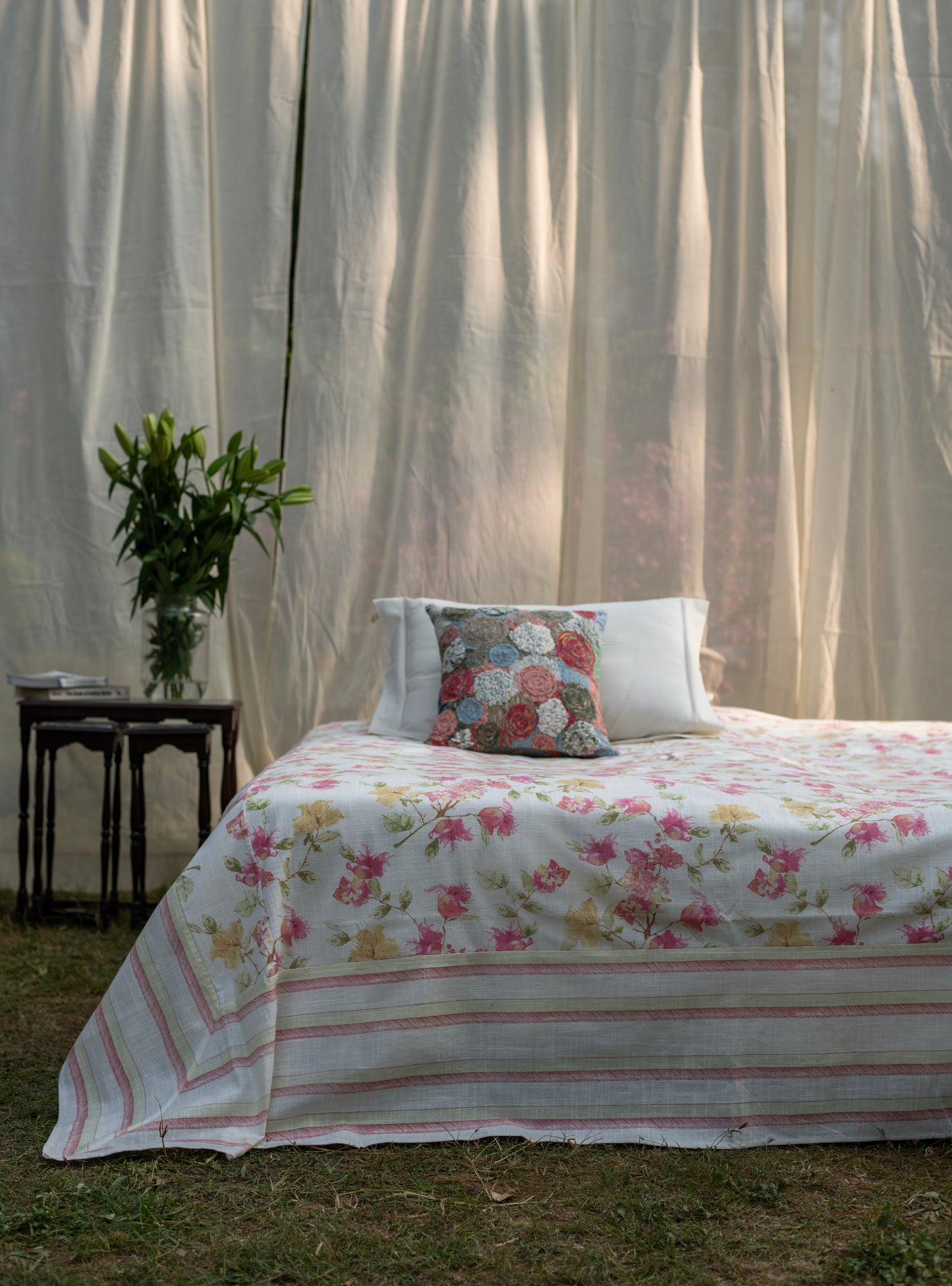 Printed Bed Cover : Bougainvillea Ivory Textured