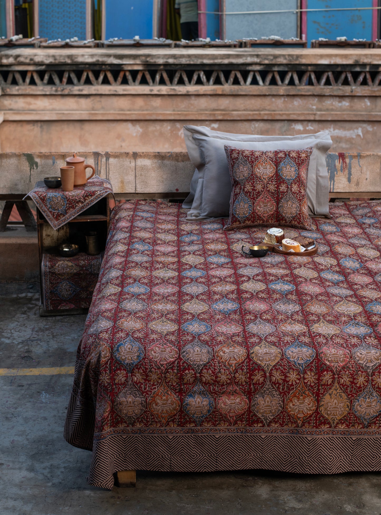 Kalamkari Bed Cover : Jabeli Red Sheeting
