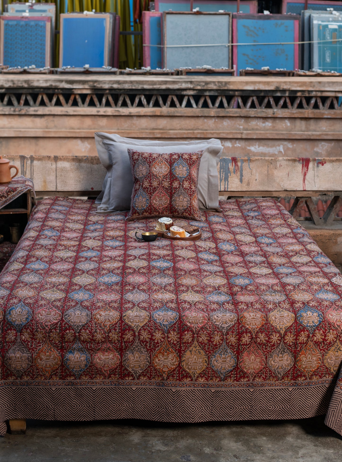 Kalamkari Bed Cover : Jabeli Red Sheeting