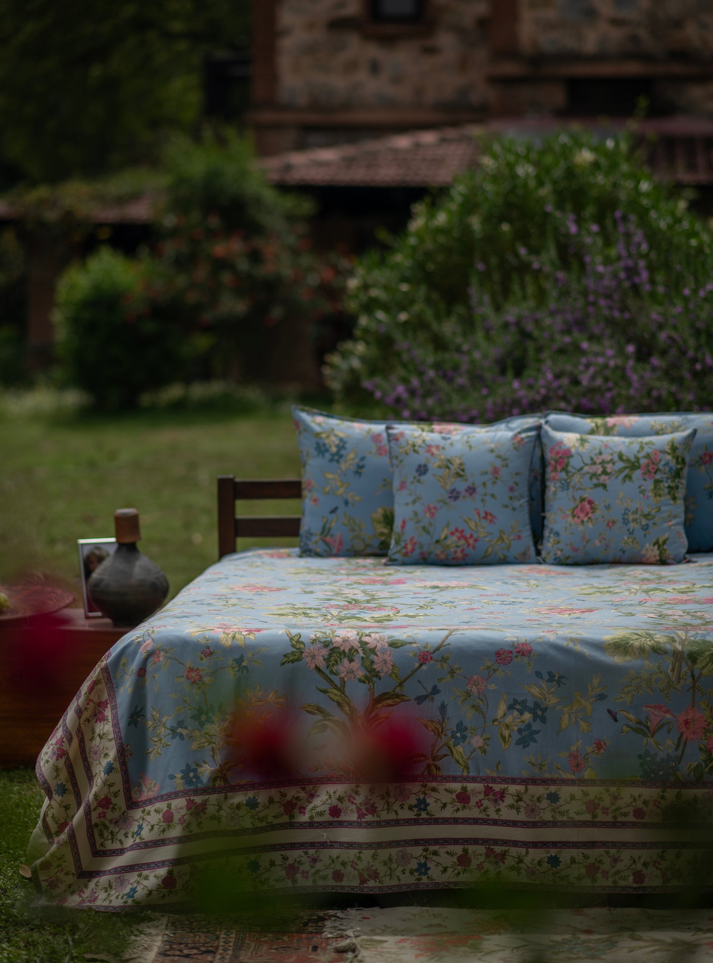 Printed Bed Cover Extra Border : Corsica Chambray Sheeting