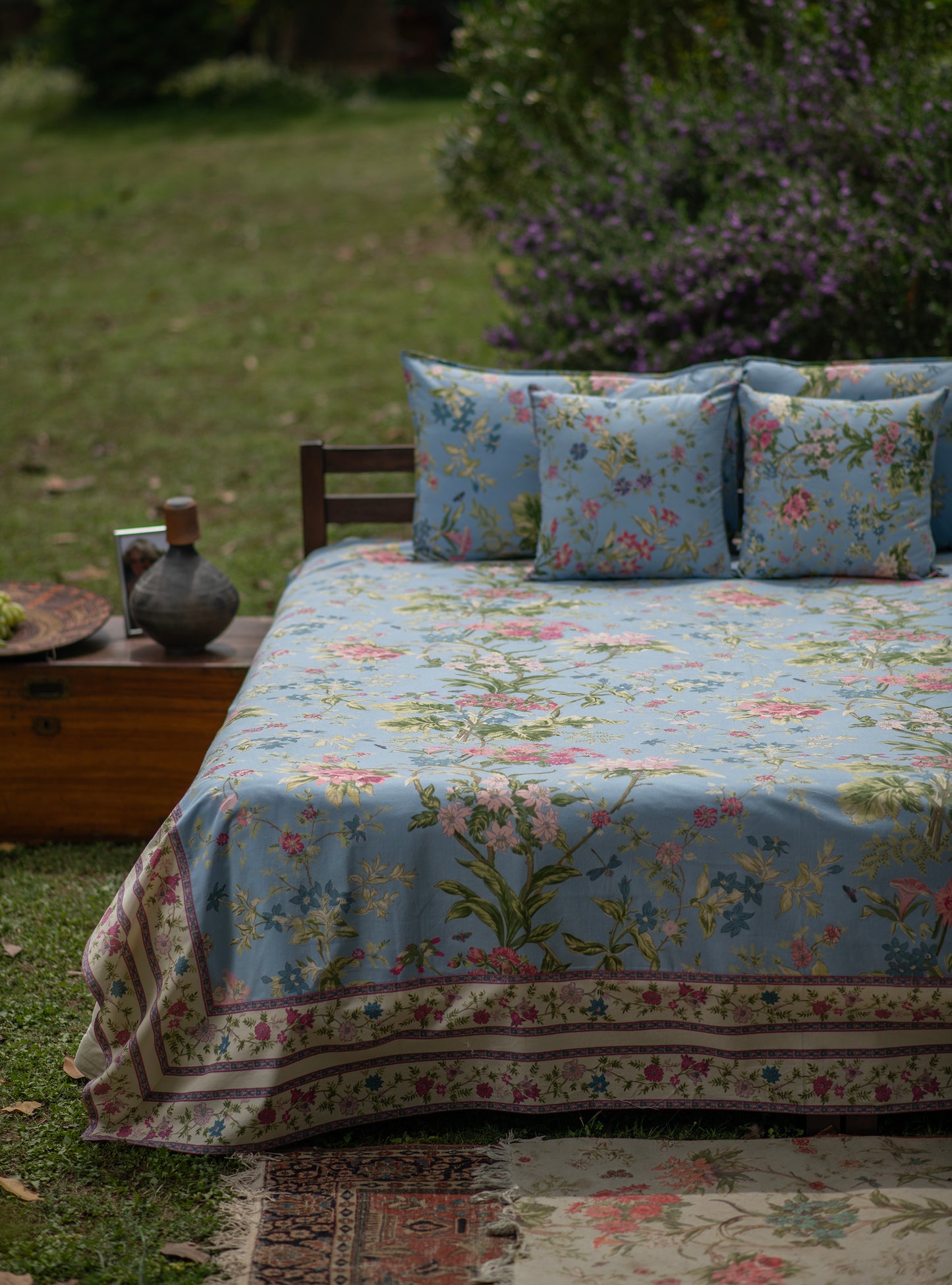 Printed Bed Cover Extra Border : Corsica Chambray Sheeting