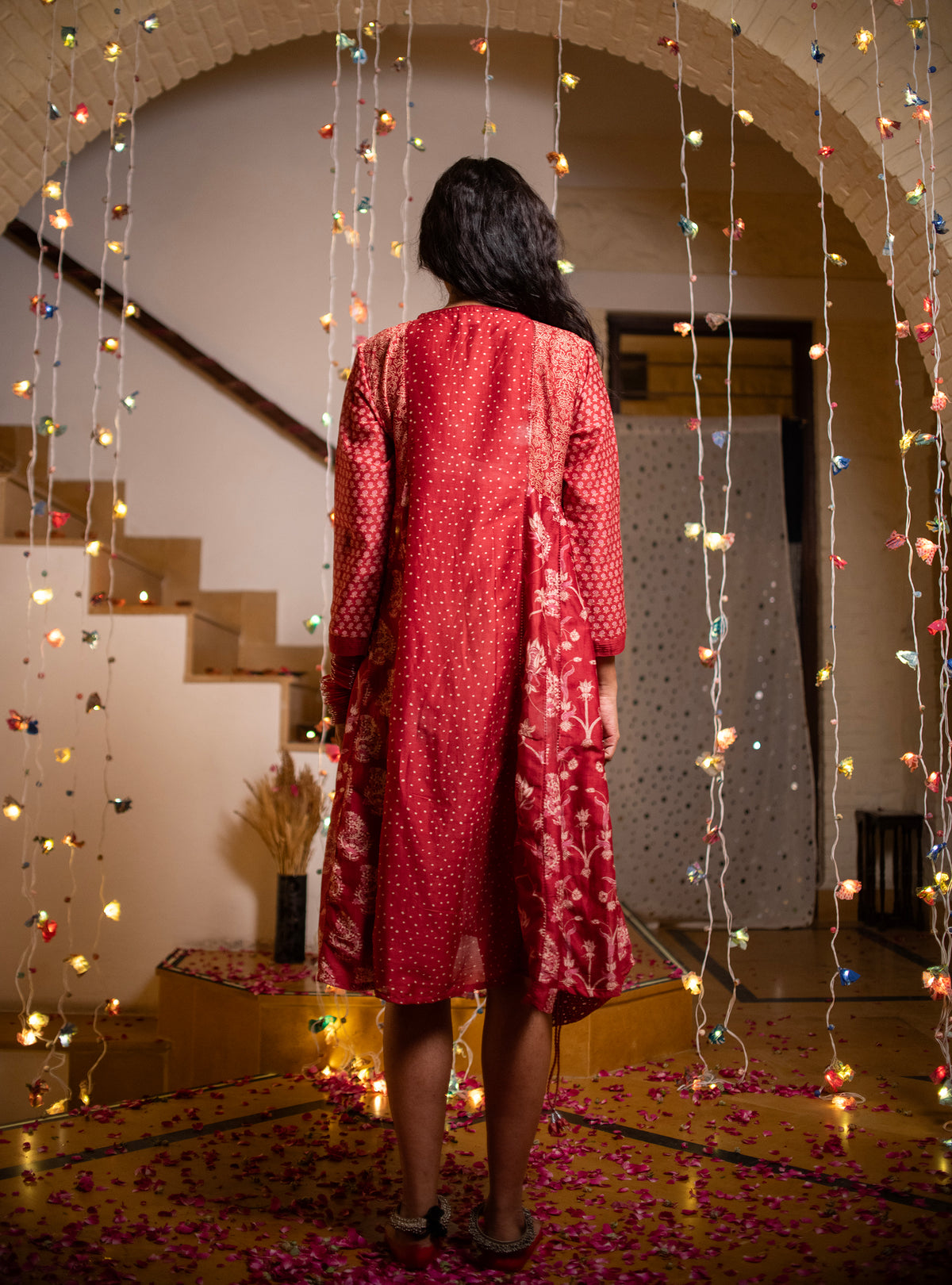 Begum Kurta Vermillion : Red Chanderi