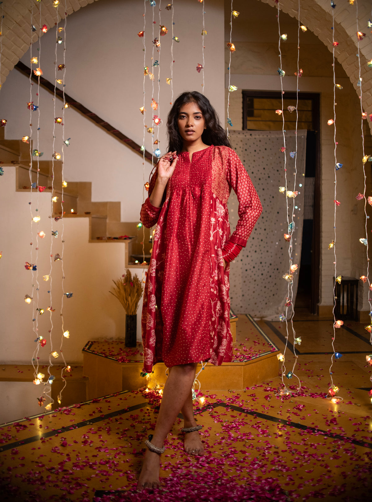 Begum Kurta Vermillion : Red Chanderi