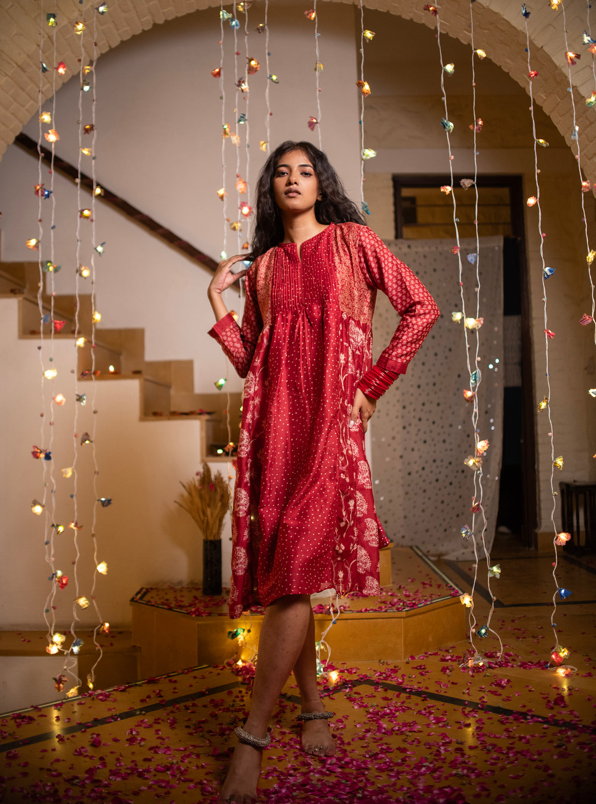 Begum Kurta Vermillion : Red Chanderi