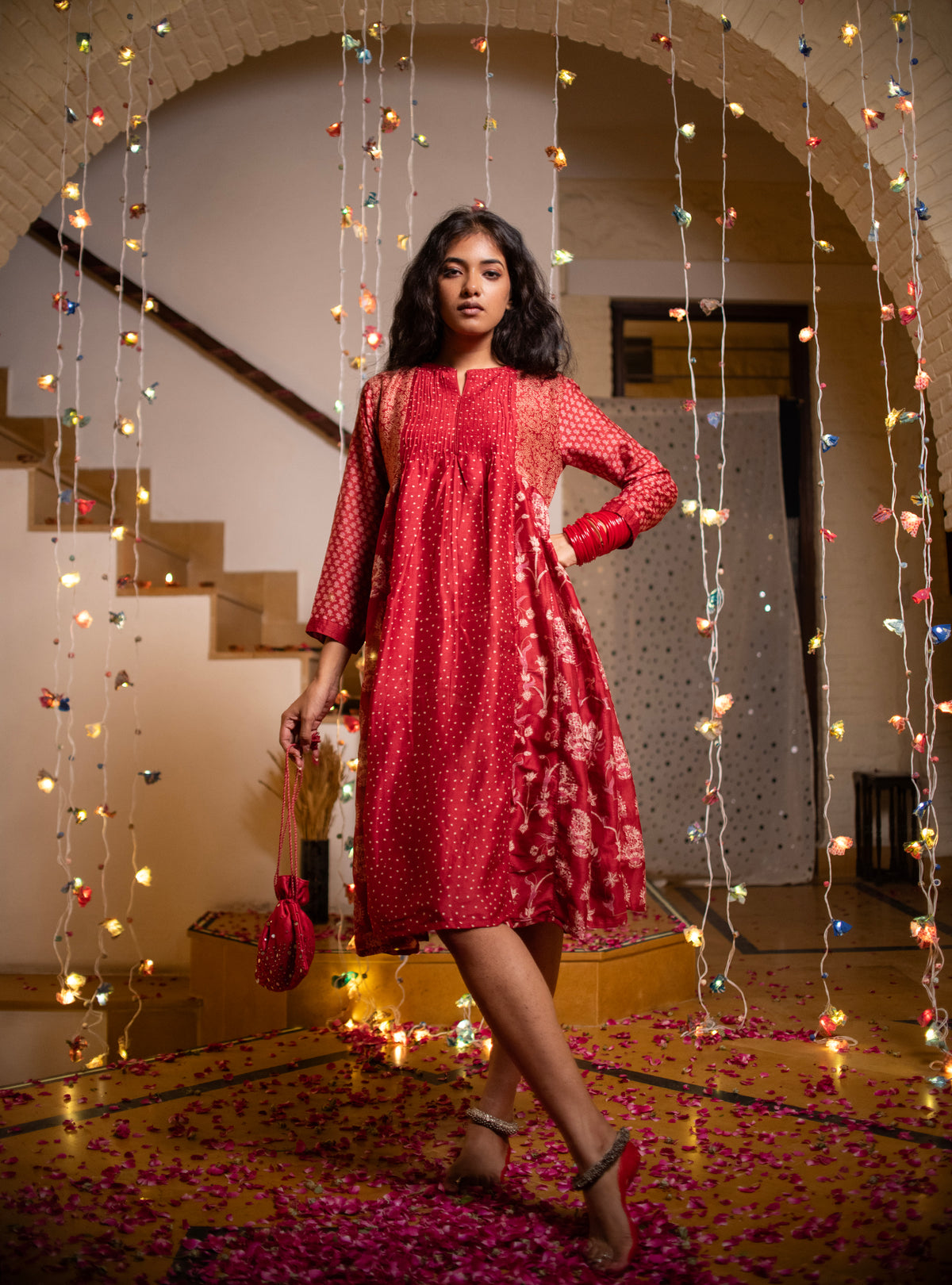 Begum Kurta Vermillion : Red Chanderi