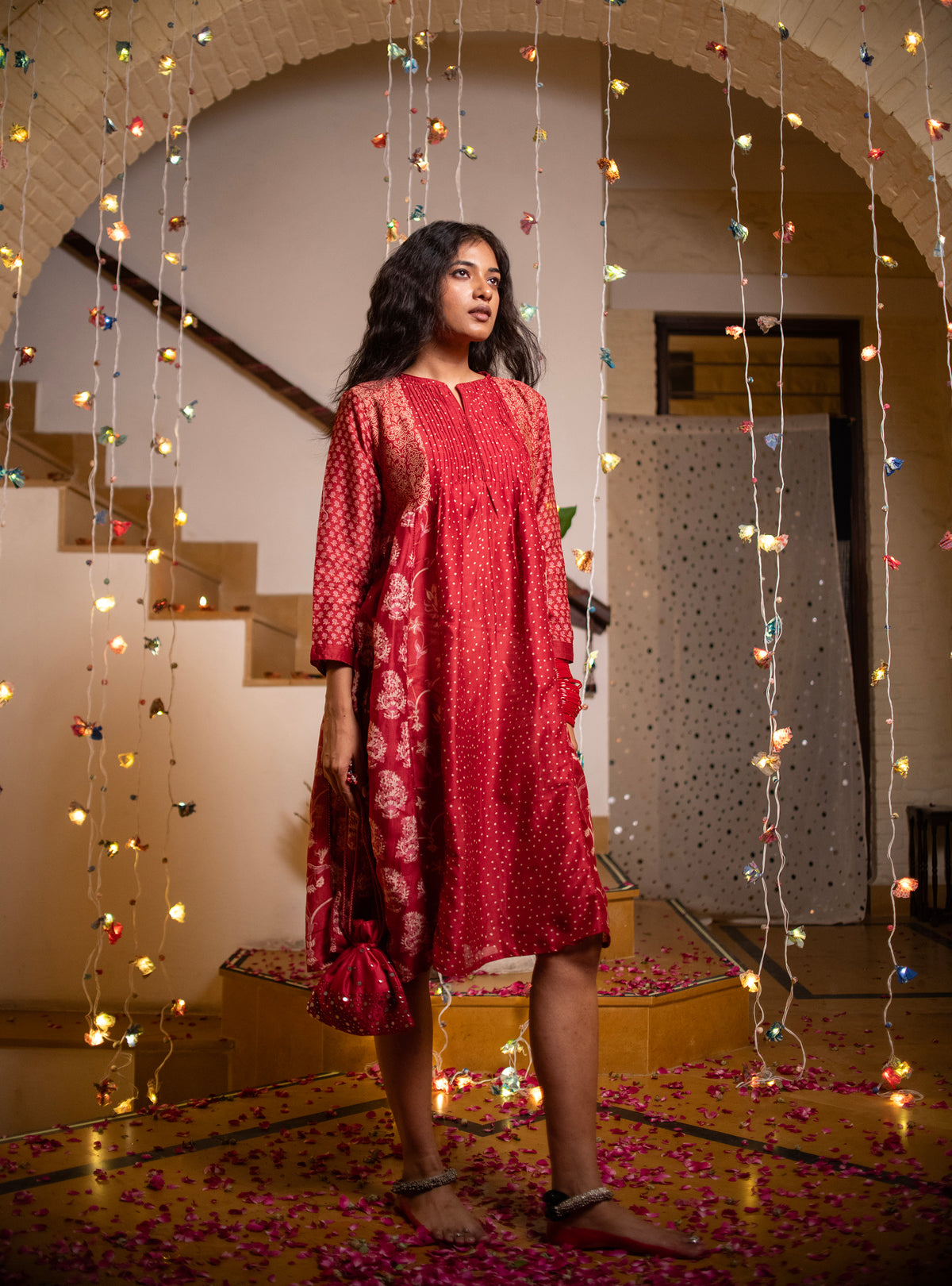 Begum Kurta Vermillion : Red Chanderi