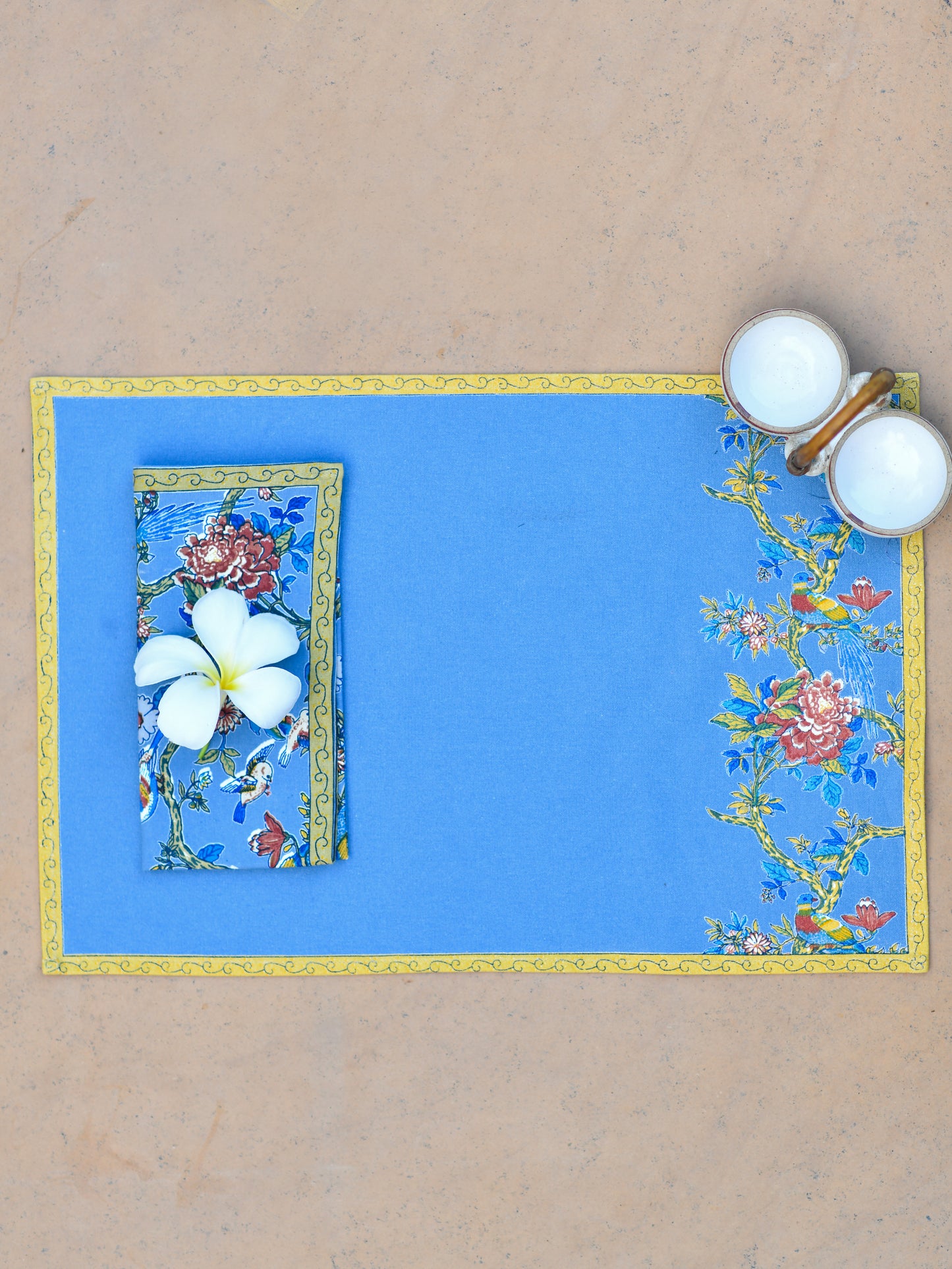 Printed Cocktail Napkin Set of 6 : Bird Blue Sheeting