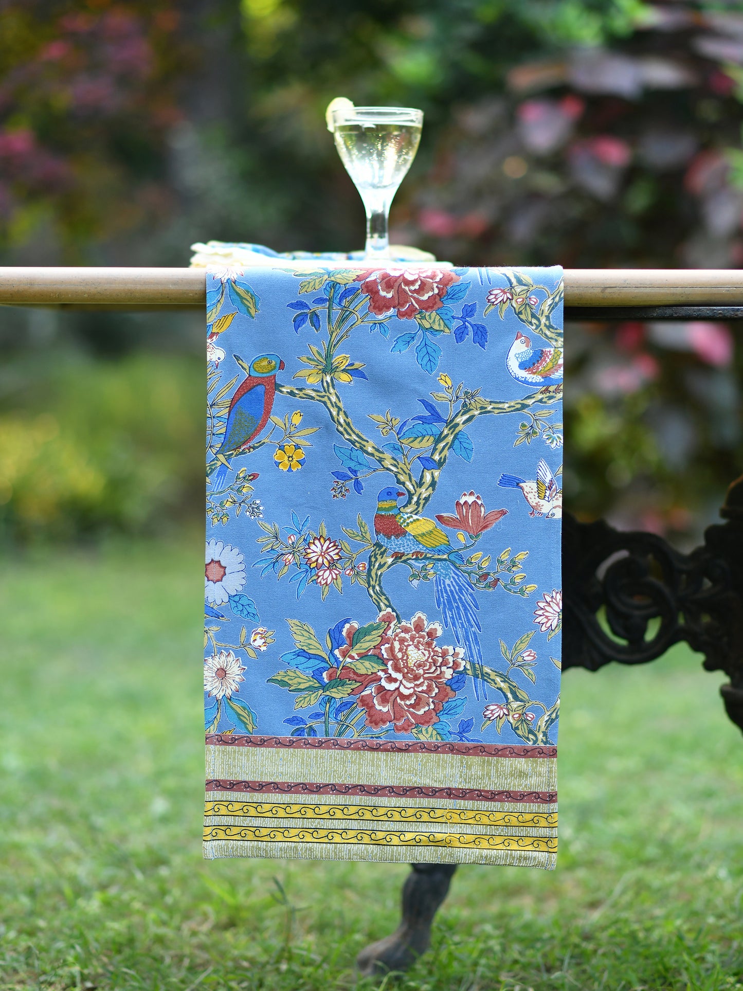 Printed Runner : Bird Blue Canvas