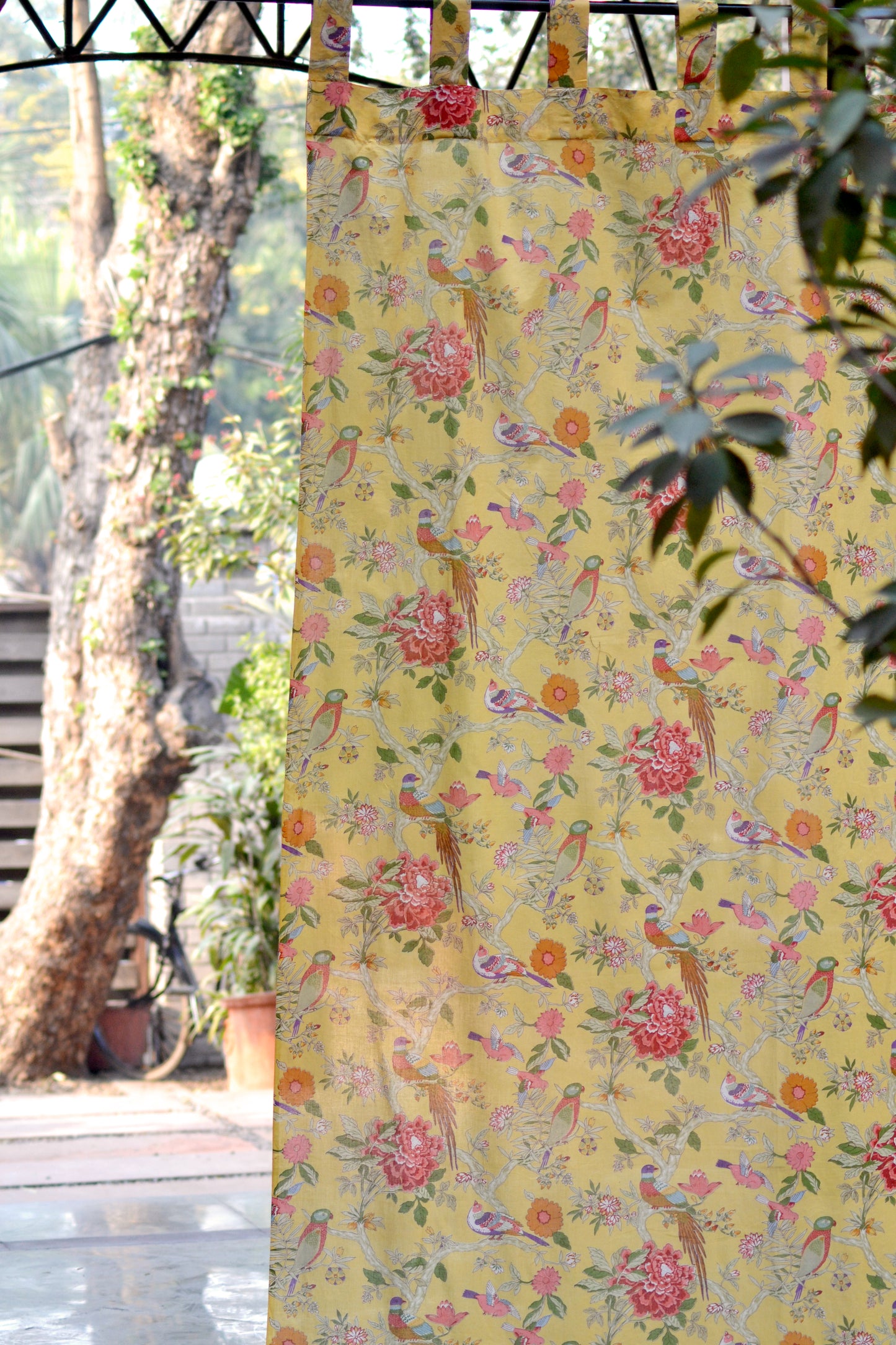 Printed Curtain : Bird Yellow Voile