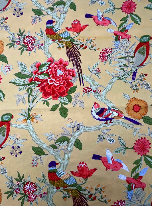 Cotton Canvas  Fabric  : Bird Yellow
