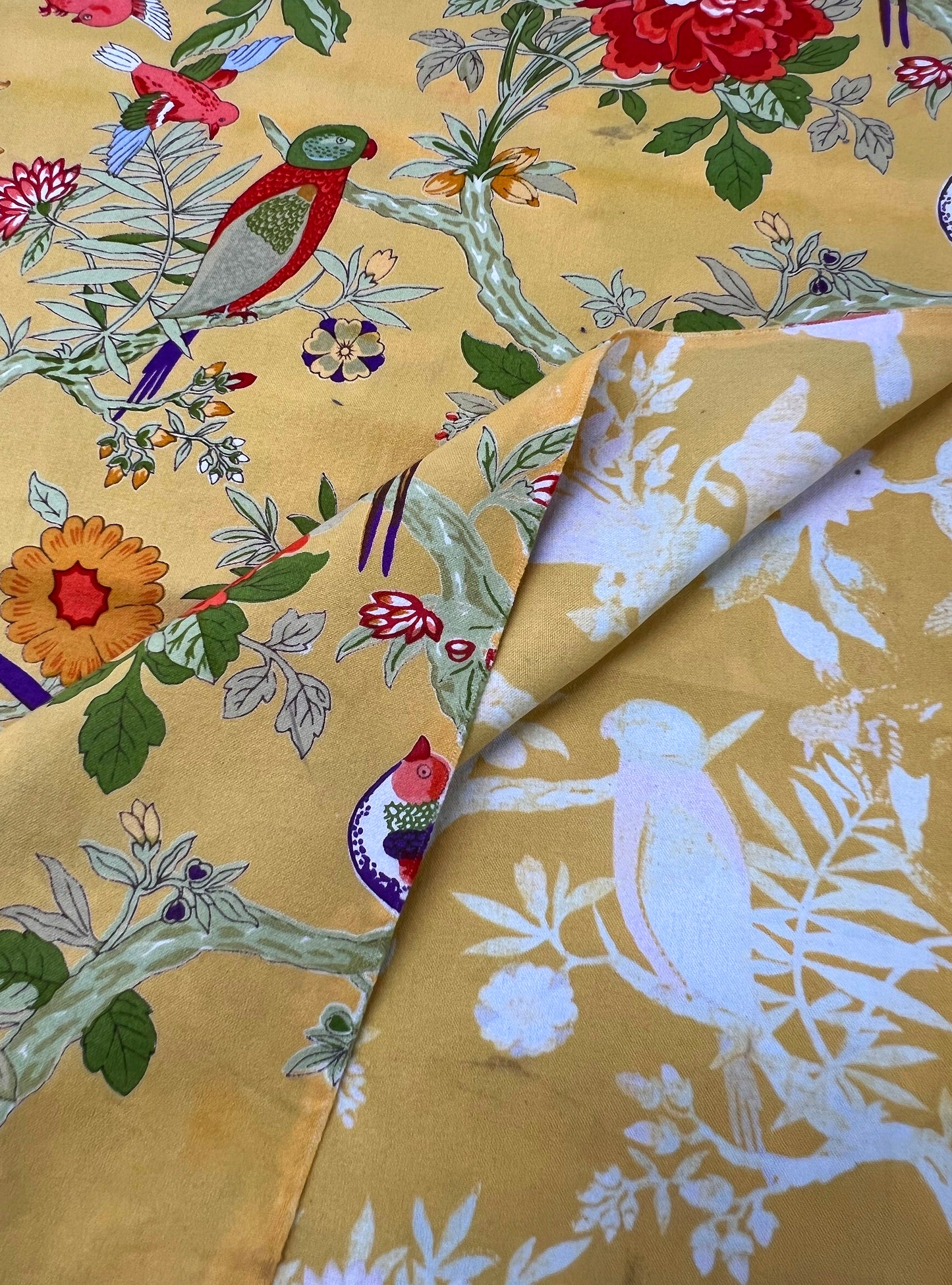 Cotton Canvas  Fabric  : Bird Yellow