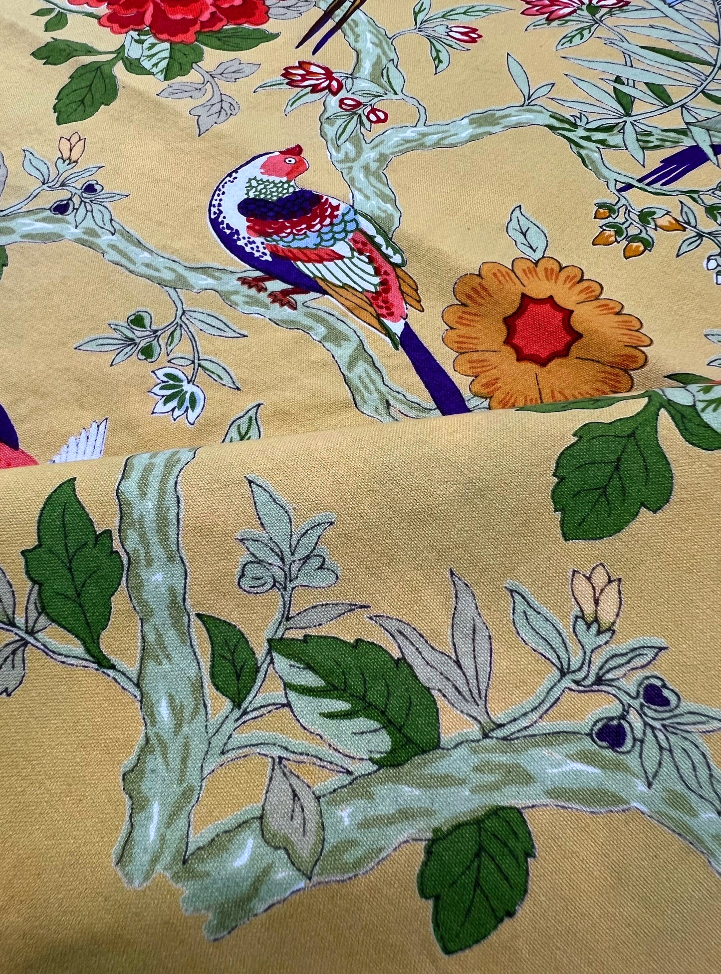 Cotton Canvas  Fabric  : Bird Yellow