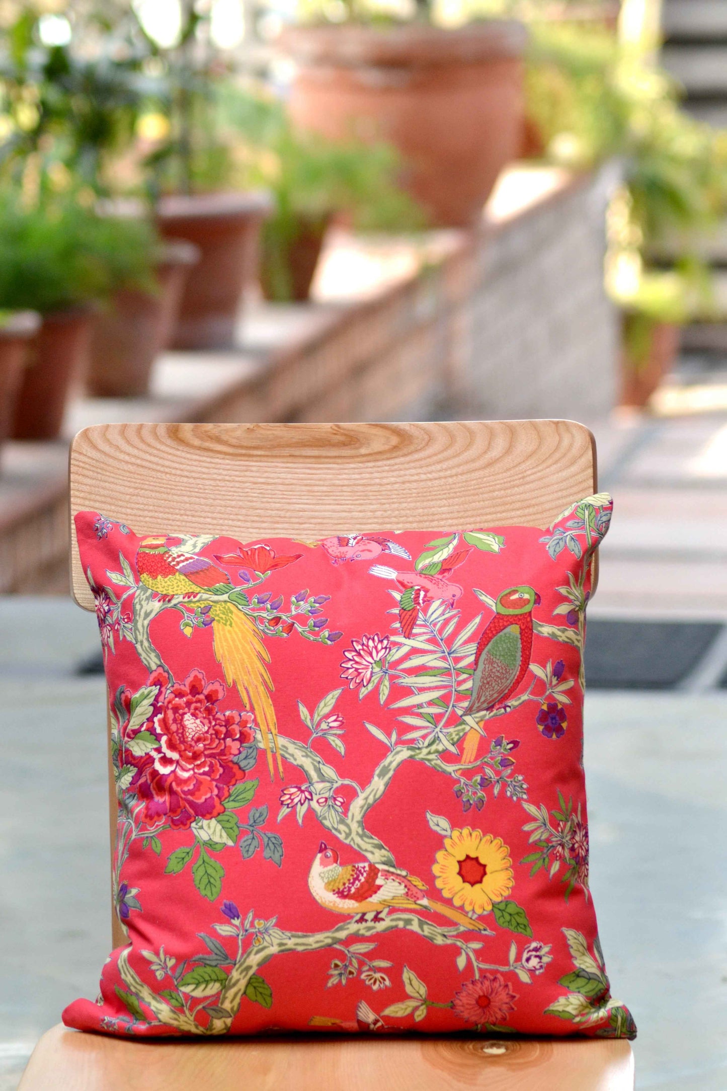 Canvas Cushion Cover Reversible : Bird Coral