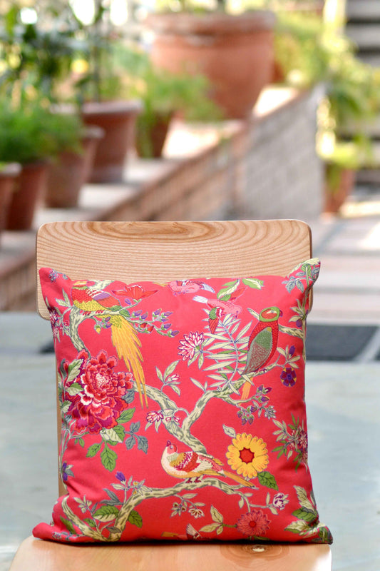 Canvas Cushion Cover Reversible : Bird Coral