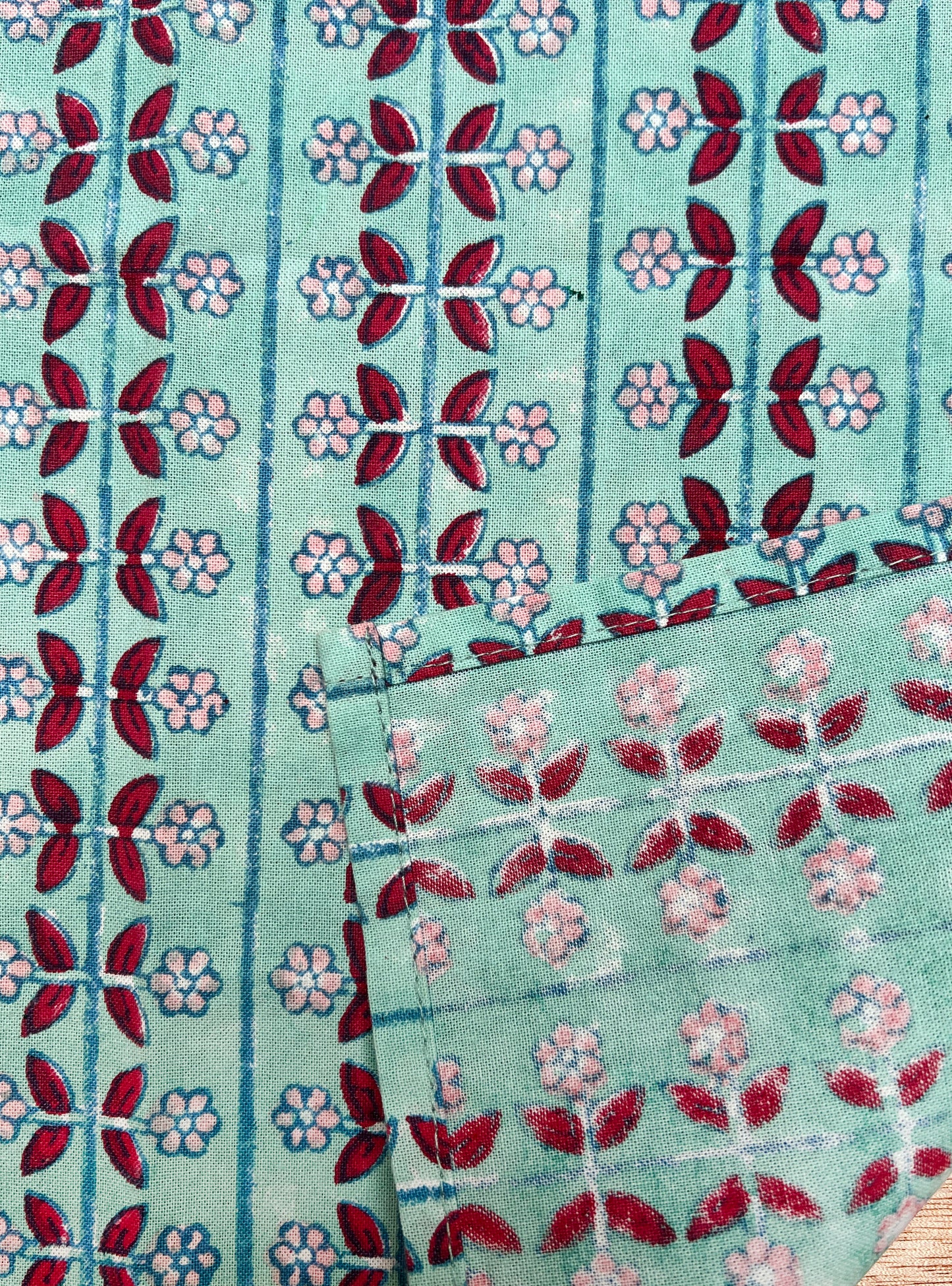 Block Printed Napkin :  Farm Floral Sheeting