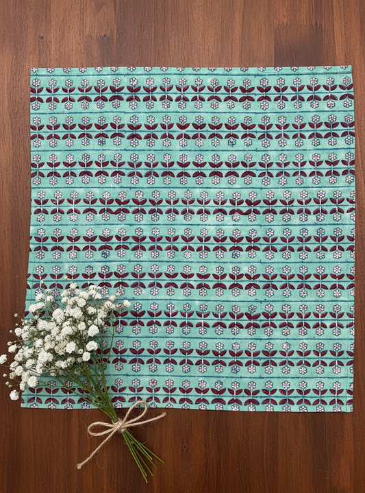 Block Printed Napkin :  Farm Floral Sheeting