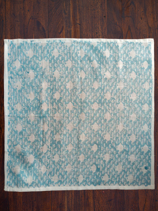 Block Printed Napkin:  Chatri Blue Slub