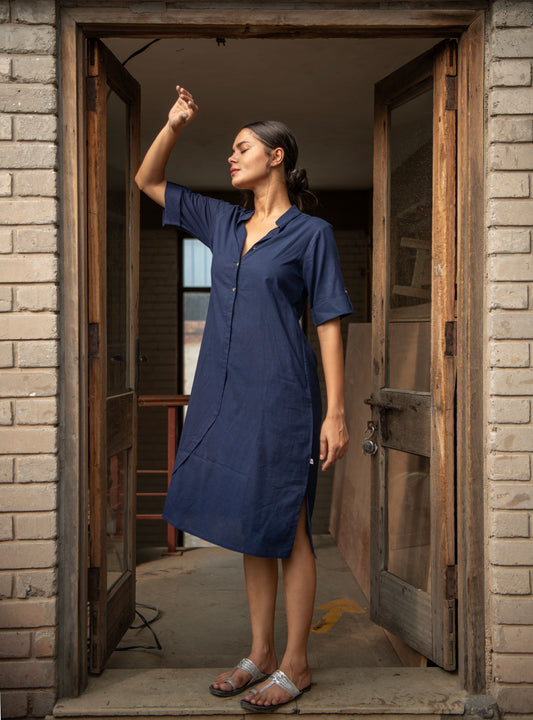 Boho Shirt Dress : Veg Dyed Indigo Cambric