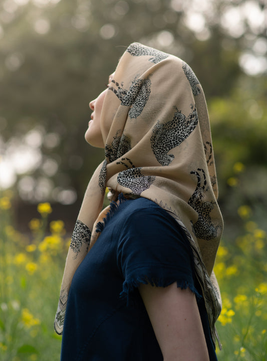 Border Stole : Leopard Beige St Voile